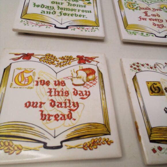 Vintage Ceramic Trivet Coaster Lot of 4 Bible Verse 4" - Picture 7 of 12